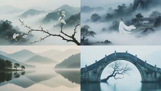 水墨山水中国风古风背景水墨意境山水高清在线视频素材下载