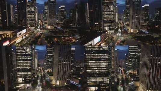 城市写字楼加班夜景航拍高清在线视频素材下载