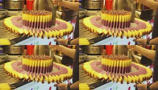 陕西西安回民街美食桂花糕升格慢镜高清在线视频素材下载