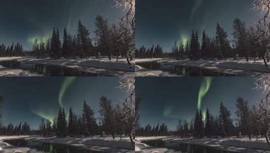 雪山森林夜空下的极光景观延时摄影高清在线视频素材下载