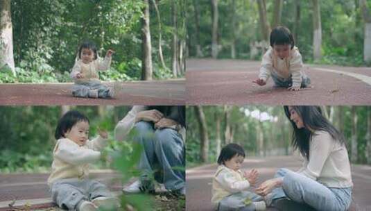 宝宝户外爬行，亲子户外活动，亲子互动高清在线视频素材下载