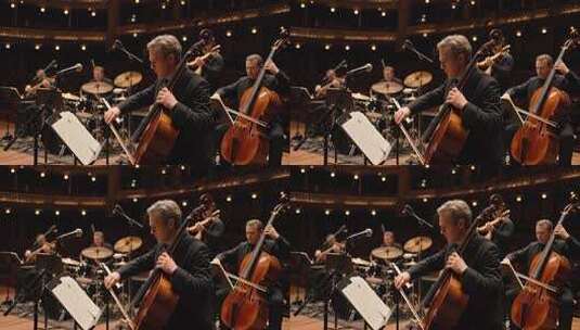 室内乐团大提琴演奏场景高清在线视频素材下载