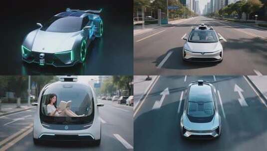 未来汽车，无人驾驶汽车城市巡航高清在线视频素材下载