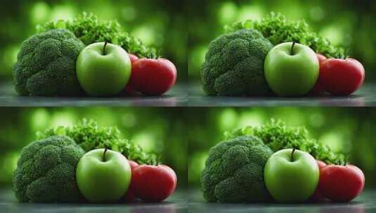 新鲜蔬菜水果组合营养健康生活高清在线视频素材下载