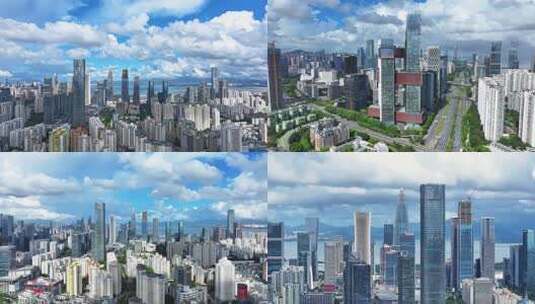 深圳南山CBD蓝天白云航拍合集高清在线视频素材下载