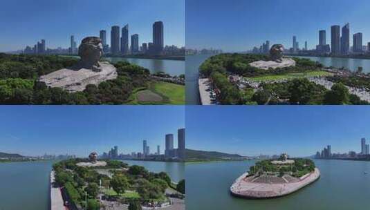 长沙橘子洲景区橘子洲大气航拍高清在线视频素材下载
