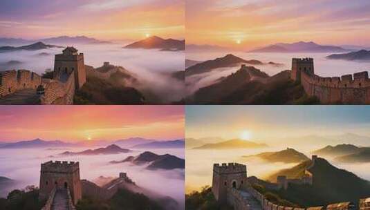 日出时长城云海景观高清在线视频素材下载