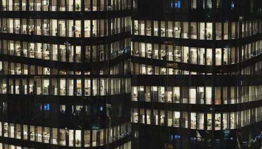 城市写字楼加班夜景航拍高清在线视频素材下载