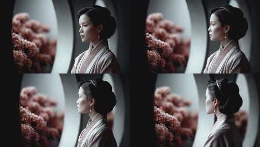 唐朝仕女凭窗凝望唯美古典意境高清在线视频素材下载