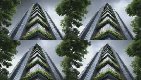 垂直绿化建筑彰显城市生态发展高清在线视频素材下载