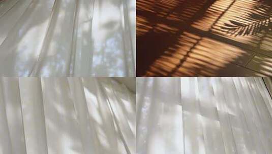 秋天窗帘窗纱白色窗帘房间落地窗高清在线视频素材下载