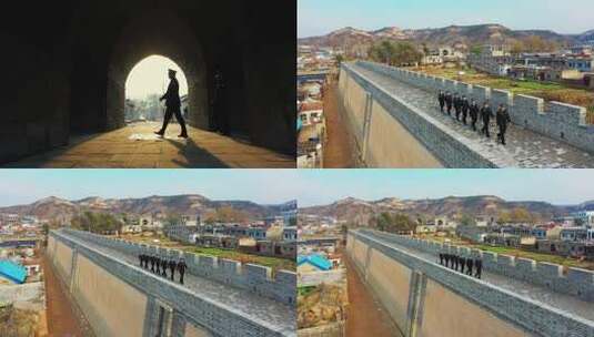 警察城墙巡逻警察形象公安形象高清在线视频素材下载