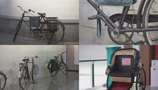 室内停放的多辆老式自行车高清在线视频素材下载