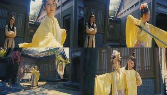 古装女子汉服造型舞剑近景画面高清在线视频素材下载