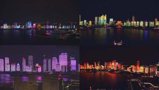 4k航拍青岛夜景流光溢彩的城市景象宣传片高清在线视频素材下载