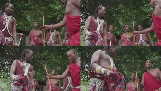 非洲马赛人穿传统服装跳舞唱歌高清在线视频素材下载