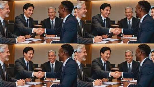 商务人士会议室握手合作场景高清在线视频素材下载