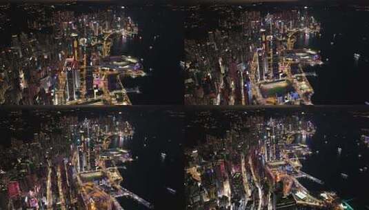香港维多利亚港夜景航拍高清在线视频素材下载