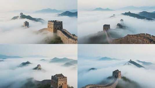 云海中的中国长城景观高清在线视频素材下载
