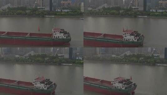 航拍上海 黄浦江船只高清在线视频素材下载