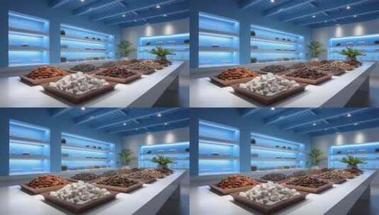 明亮氛围下的坚果店铺陈列展示高清在线视频素材下载