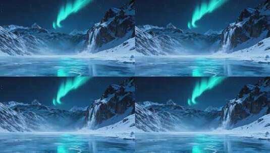 雪山极光自然风光场景高清在线视频素材下载