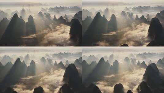 桂林喀斯特地貌山峦云海景观高清在线视频素材下载