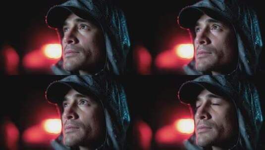 风雨夜坚毅眼神守卫平安高清在线视频素材下载