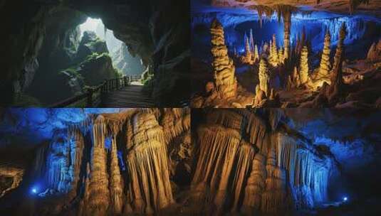 梦幻蓝紫色灯光的迷人溶洞高清在线视频素材下载