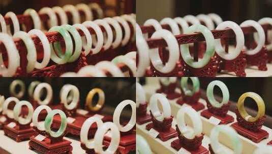 展示架上的翡翠玉石手镯高清在线视频素材下载