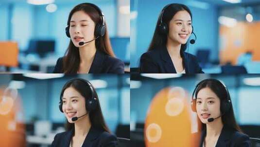 办公室戴耳机工作的女性高清在线视频素材下载
