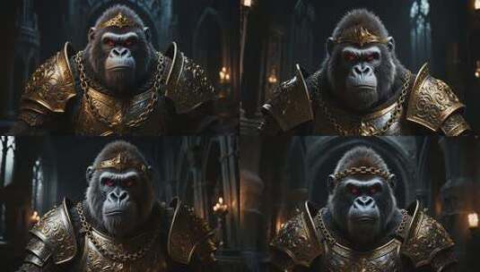 穿戴盔甲王冠的猩猩高清在线视频素材下载