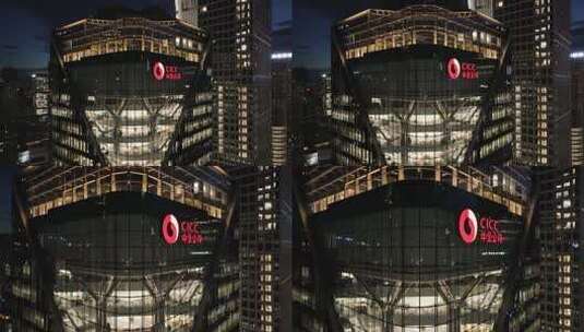 城市写字楼加班夜景航拍高清在线视频素材下载