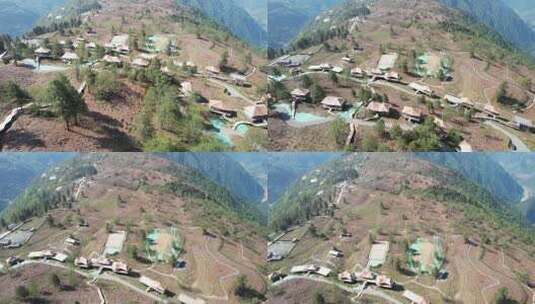 阿鲁腊卡山间度假营地俯瞰全景高清在线视频素材下载