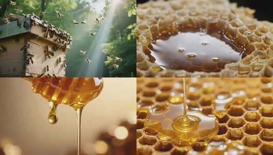 蜂巢内蜂蜜微距画面高清在线视频素材下载