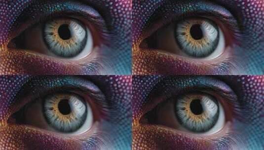 璀璨光芒下的眼睛特写，展现神秘与美丽高清在线视频素材下载
