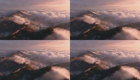 古长城万里长城航拍云海长城日出长城云雾高清在线视频素材下载