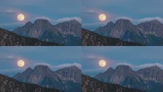 高原雪山与月亮升起中秋明月雪山超级月亮高清在线视频素材下载