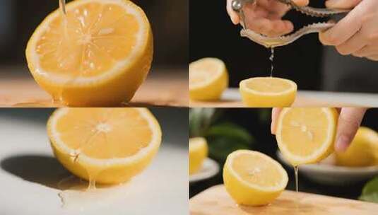 切开的柠檬果汁流淌高清在线视频素材下载