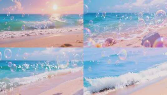 海边沙滩气泡梦幻场景高清在线视频素材下载