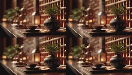 唐风茶韵古色生香的静谧意境高清在线视频素材下载