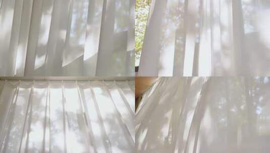 随风飘动的窗帘升格镜头高清在线视频素材下载