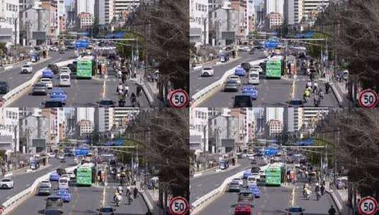 4K城市繁忙的主干道交通城市生活实拍视频高清在线视频素材下载