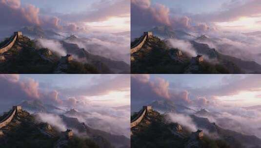 古长城万里长城航拍云海长城日出长城云雾高清在线视频素材下载