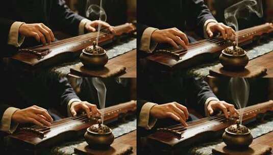 古琴演奏风传统乐器视频高清在线视频素材下载