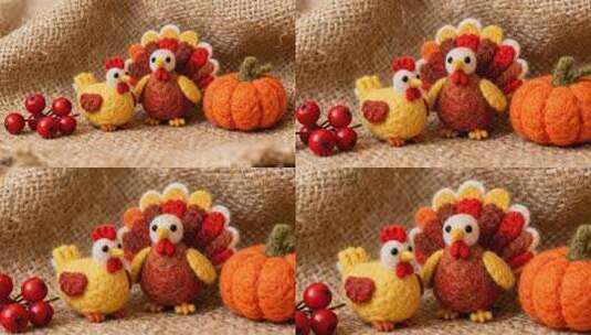 感恩节羊毛毡火鸡可爱玩偶动画背景高清在线视频素材下载