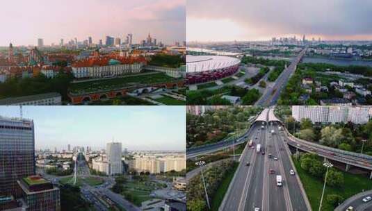 波兰华沙城市建筑航拍高清在线视频素材下载