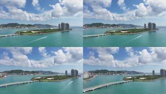 航拍海南三亚湾凤凰岛高清在线视频素材下载