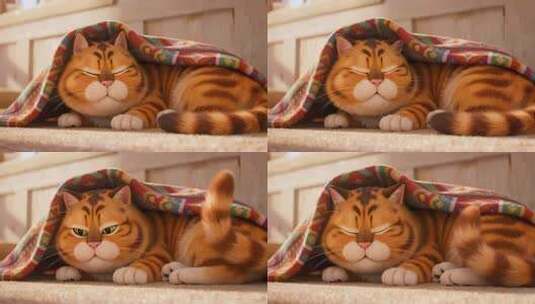 立冬卡通猫咪温暖被窝可爱治愈动画场景高清在线视频素材下载