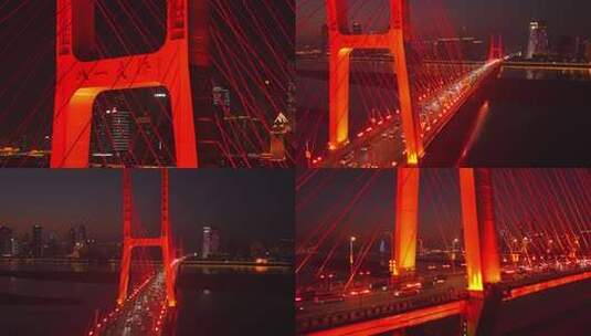 南昌八一大桥航拍组镜夜景高清在线视频素材下载